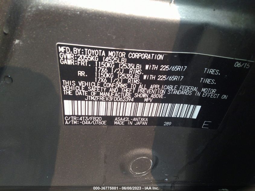 2015 TOYOTA RAV4 LE - JTMZFREV3FD062394
