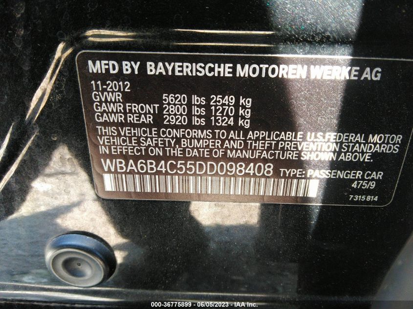 2013 BMW 6 SERIES 650I XDRIVE - WBA6B4C55DD098408