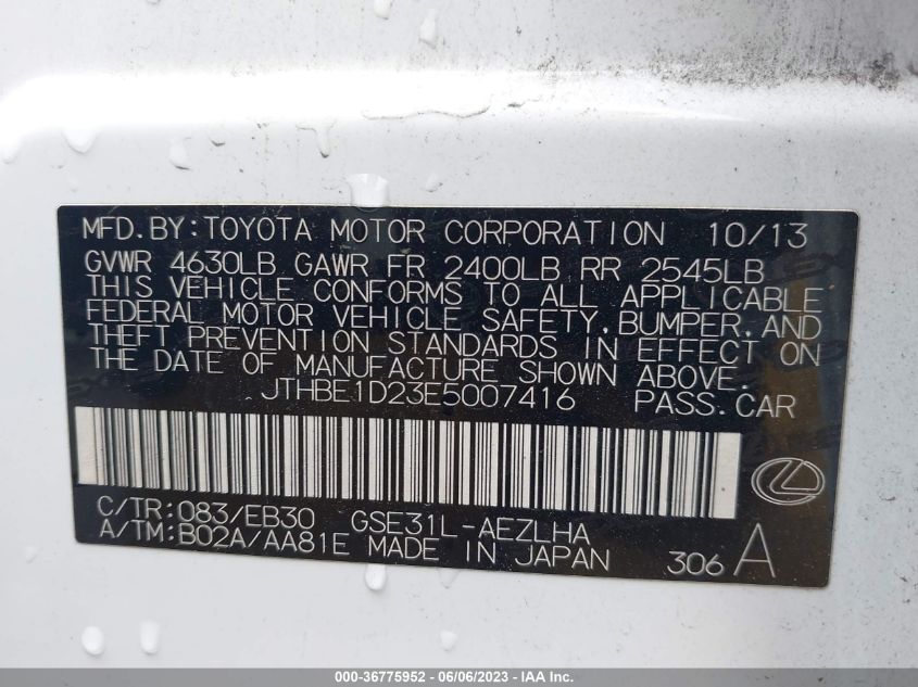 2014 LEXUS IS 350 - JTHBE1D23E5007416