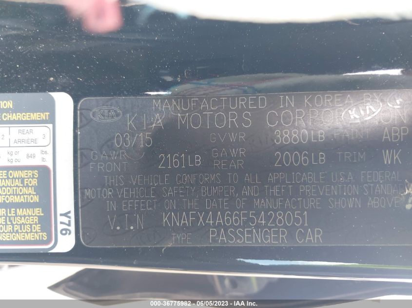 2015 KIA FORTE LX - KNAFX4A66F5428051