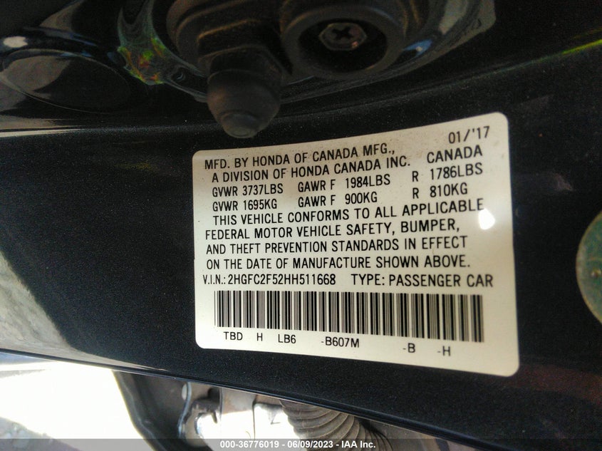 VIN 2HGFC2F52HH511668 2017 HONDA CIVIC SEDAN LX