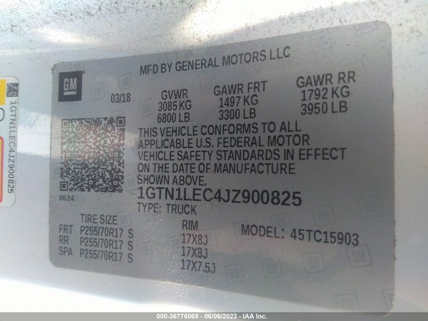 2018 GMC SIERRA 1500 - 1GTN1LEC4JZ900825