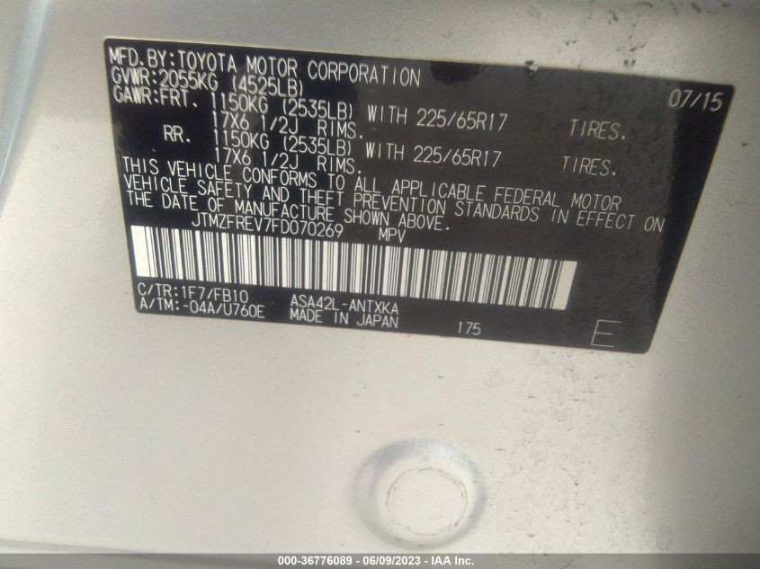 2015 TOYOTA RAV4 LE - JTMZFREV7FD070269