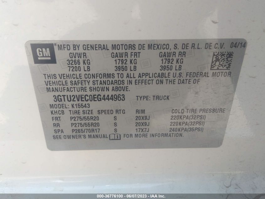 2014 GMC SIERRA 1500 SLT - 3GTU2VEC0EG444963