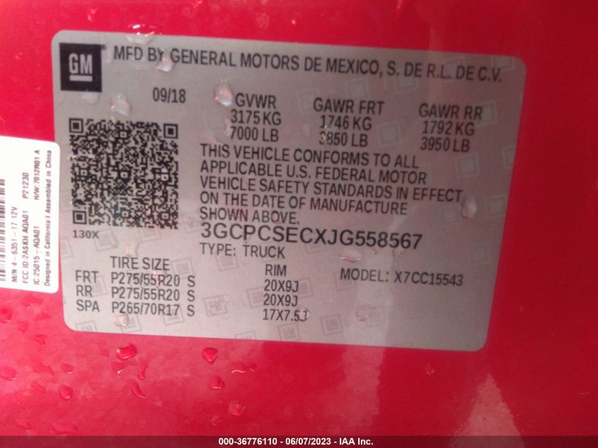 2018 CHEVROLET SILVERADO 1500 LTZ - 3GCPCSECXJG558567