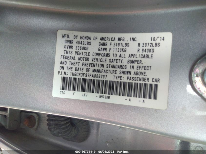 2015 HONDA ACCORD SEDAN TOURING - 1HGCR3F97FA008207