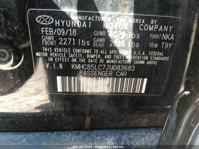 2018 HYUNDAI IONIQ HYBRID LIMITED - KMHC85LC7JU083683