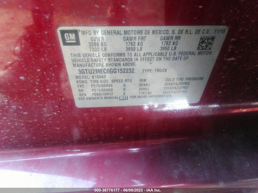 2016 GMC SIERRA 1500 SLE - 3GTU2MEC6GG152232