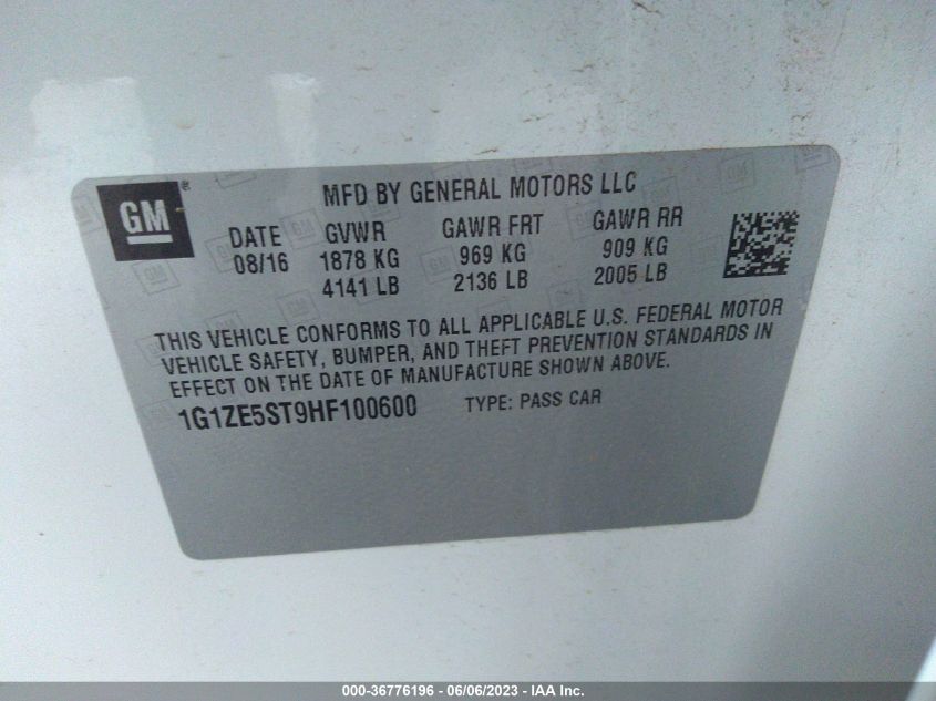 2017 CHEVROLET MALIBU LT - 1G1ZE5ST9HF100600