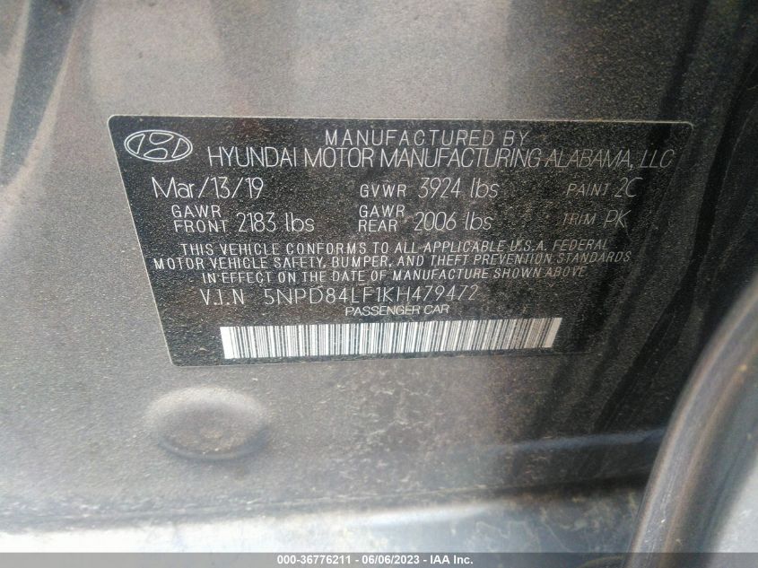 2019 HYUNDAI ELANTRA SEL - 5NPD84LF1KH479472