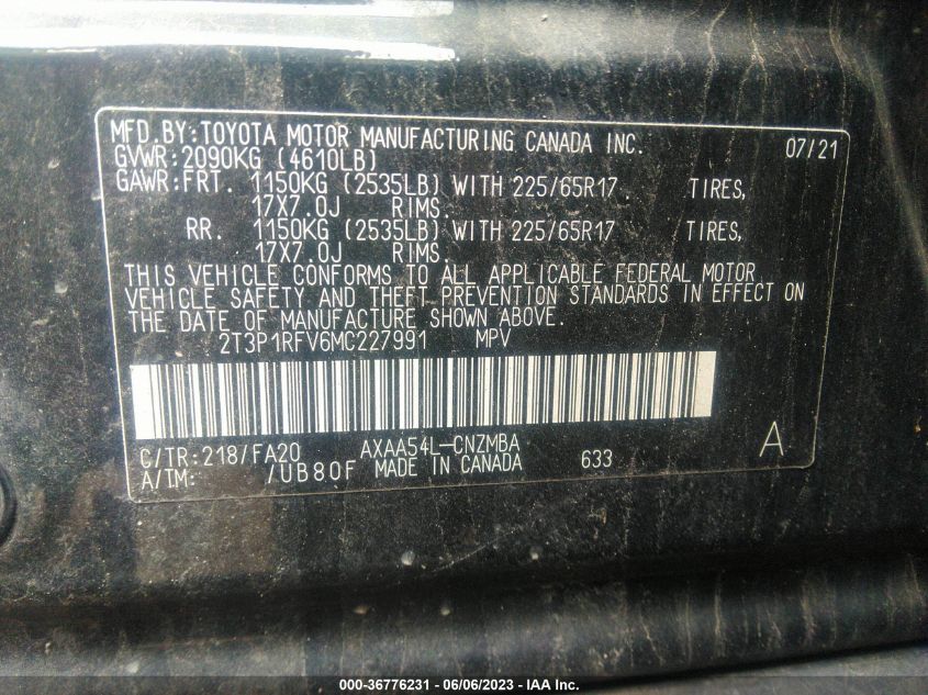 2T3P1RFV6MC227991 Toyota RAV4 XLE 9