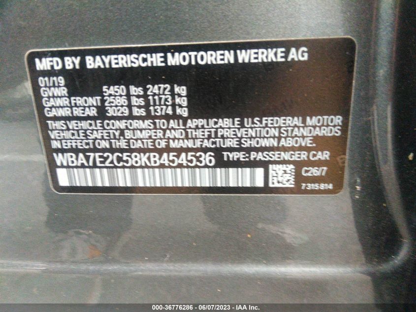 2019 BMW 7 SERIES 740I - WBA7E2C58KB454536
