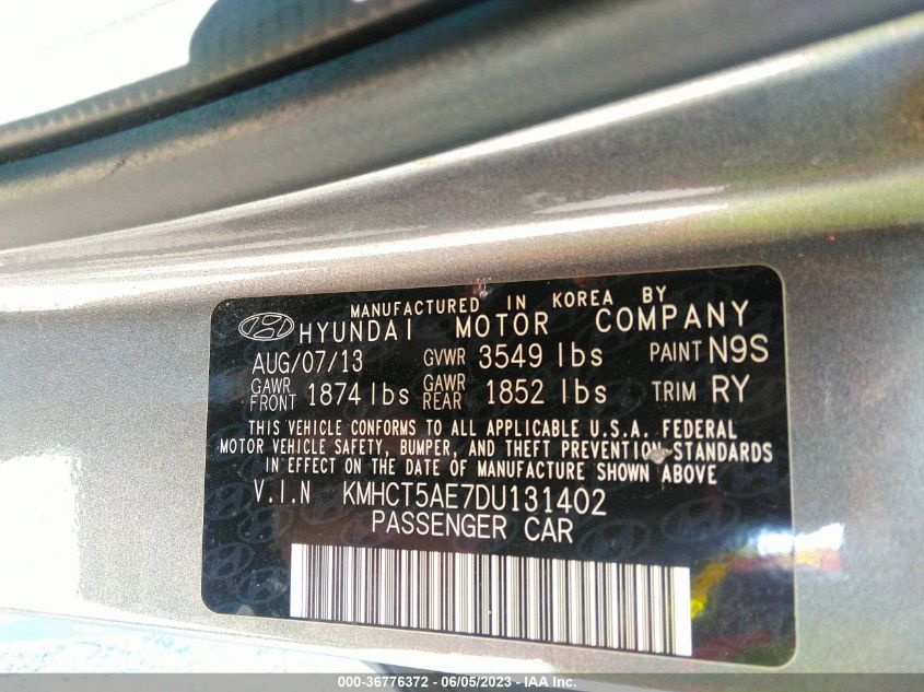 2013 HYUNDAI ACCENT GS - KMHCT5AE7DU131402