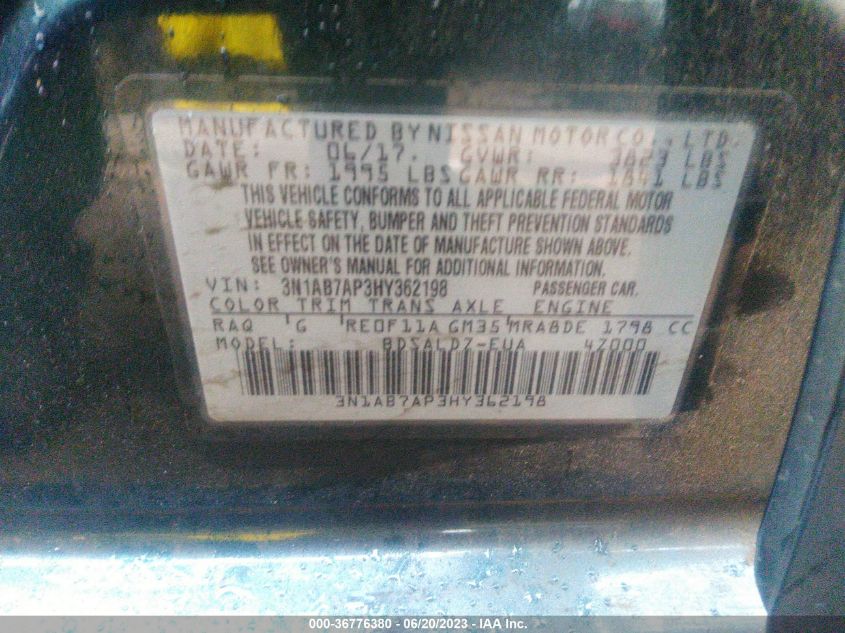 2017 NISSAN SENTRA SV - 3N1AB7AP3HY362198