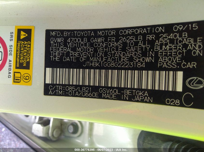 2016 LEXUS ES 350 - JTHBK1GG8G2223184