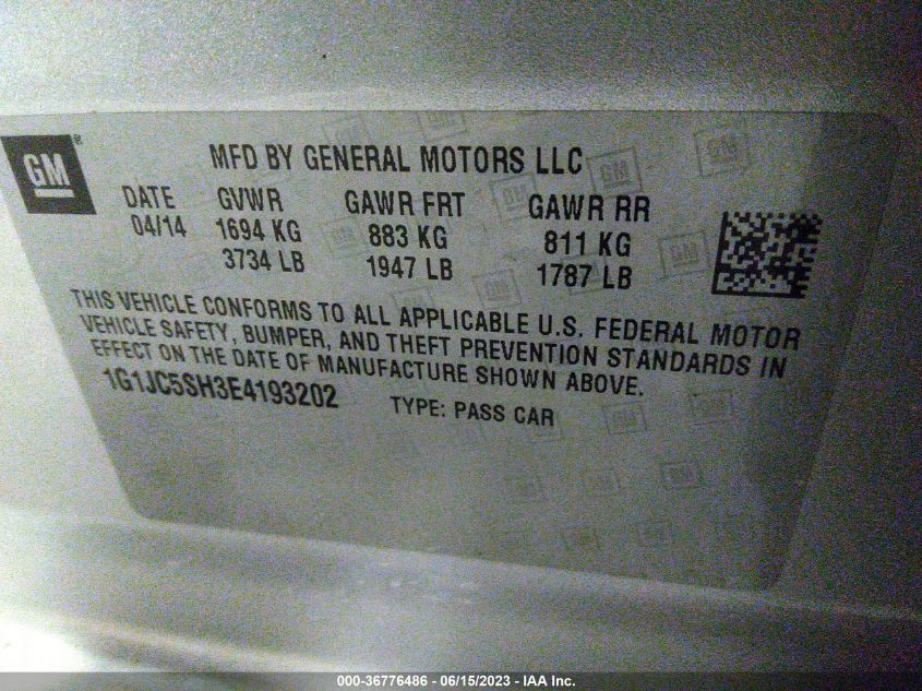2014 CHEVROLET SONIC LT - 1G1JC5SH3E4193202