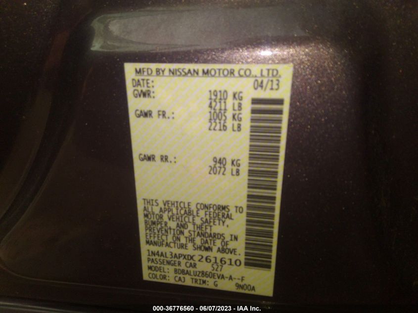 2013 NISSAN ALTIMA 2.5 SV - 1N4AL3APXDC261610