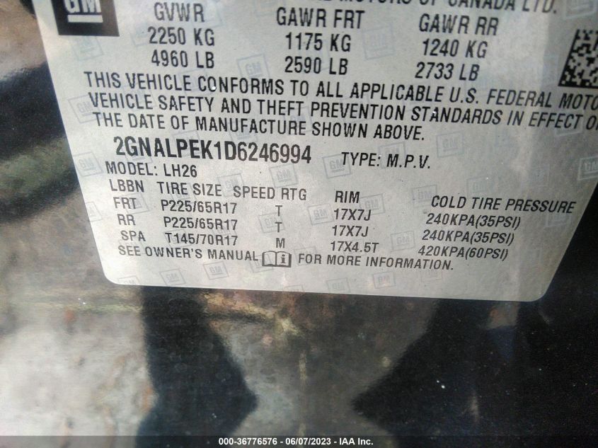 2013 CHEVROLET EQUINOX LT - 2GNALPEK1D6246994