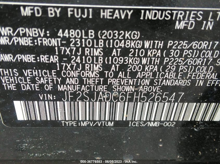 2015 SUBARU FORESTER 2.5I PREMIUM - JF2SJADC6FH526547