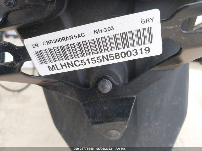 2022 HONDA CBR300 RA - MLHNC5155N5800319