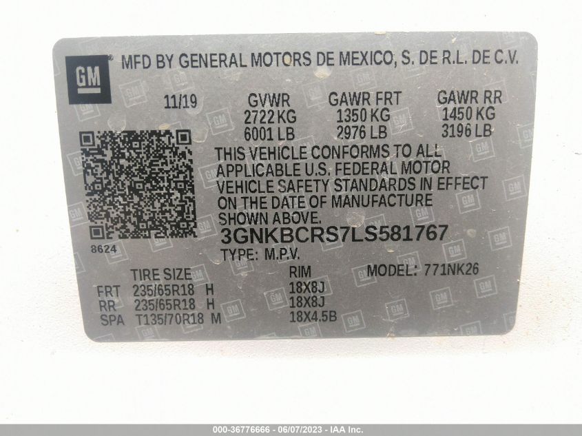 2020 CHEVROLET BLAZER LT - 3GNKBCRS7LS581767