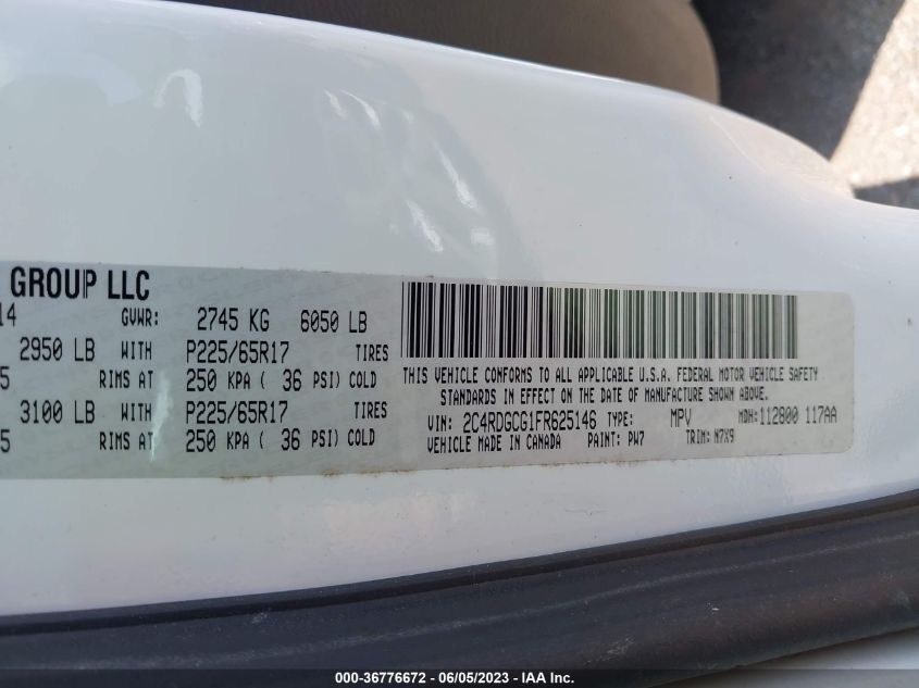 2015 DODGE GRAND CARAVAN SXT - 2C4RDGCG1FR625146