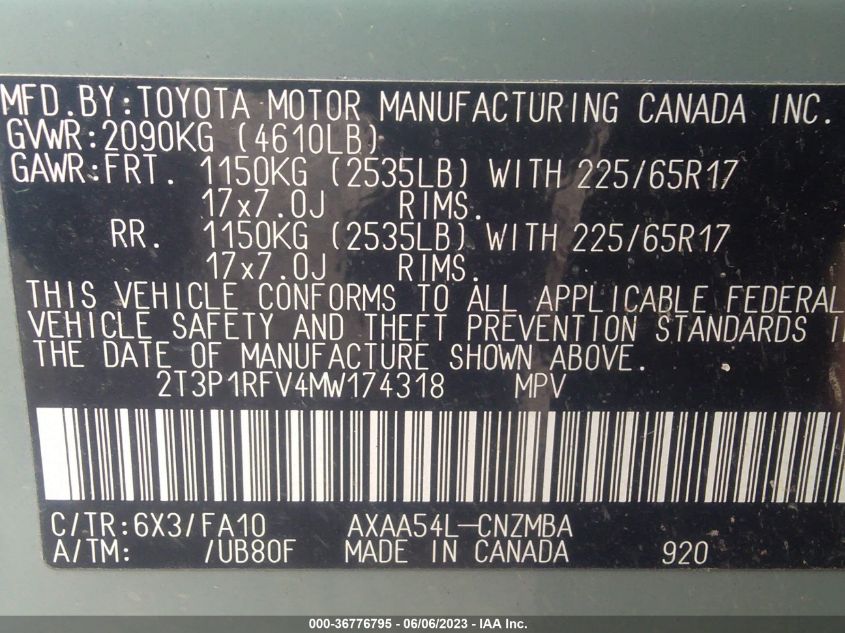 2021 TOYOTA RAV4 XLE/XLE PREMIUM - 2T3P1RFV4MW174318