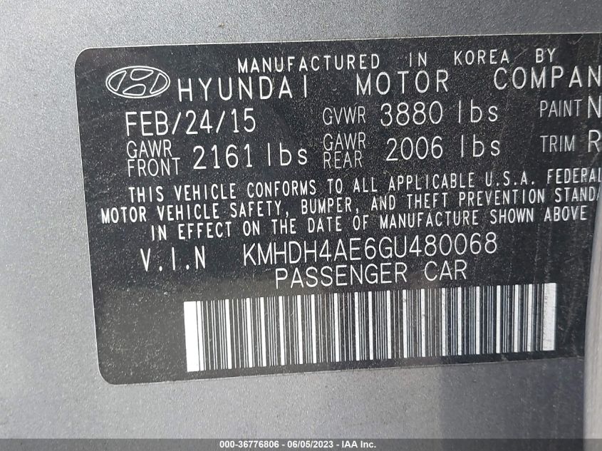 2016 HYUNDAI ELANTRA SE - KMHDH4AE6GU480068