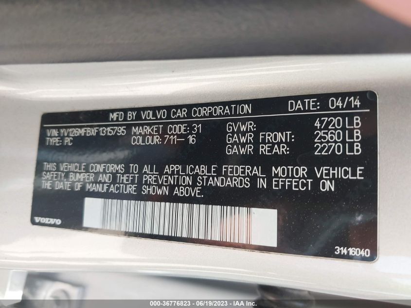 2015 VOLVO S60 T5 DRIVE-E PREMIER - YV126MFBXF1315795