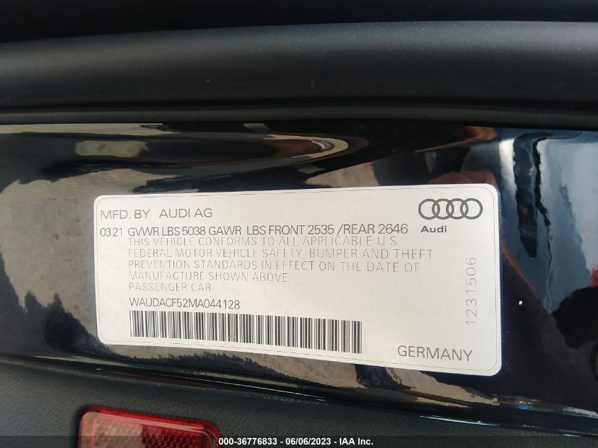 2021 AUDI A5 SPORTBACK S LINE PREMIUM - WAUDACF52MA044128