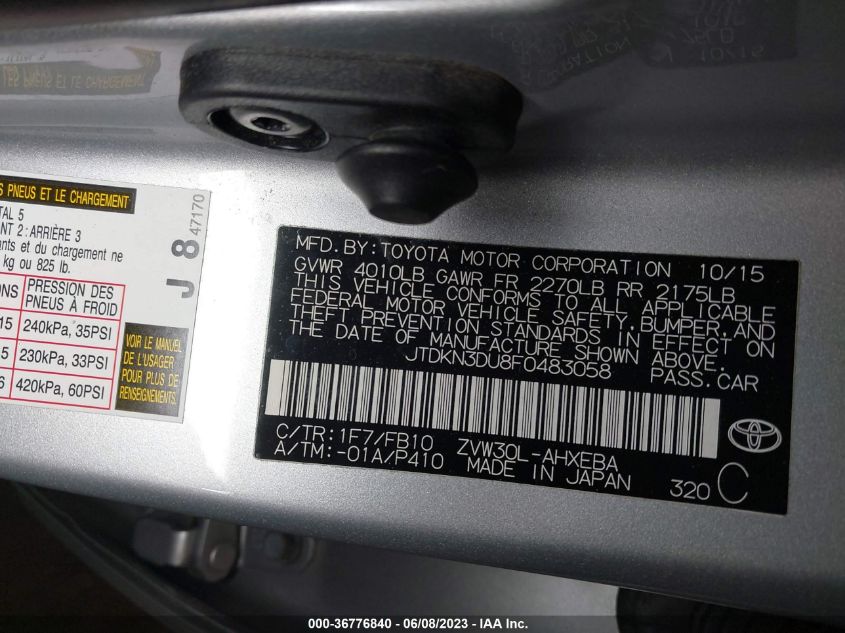 2015 TOYOTA PRIUS FOUR - JTDKN3DU8F0483058