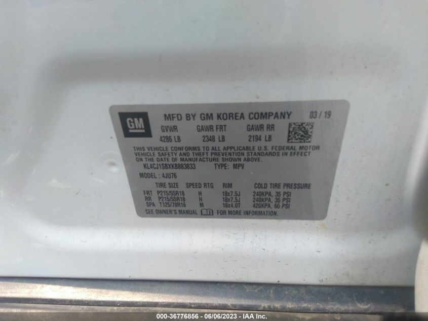 2019 BUICK ENCORE SPORT TOURING - KL4CJ1SBXKB883833