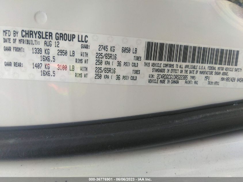 2013 DODGE GRAND CARAVAN SXT - 2C4RDGCG1DR522385