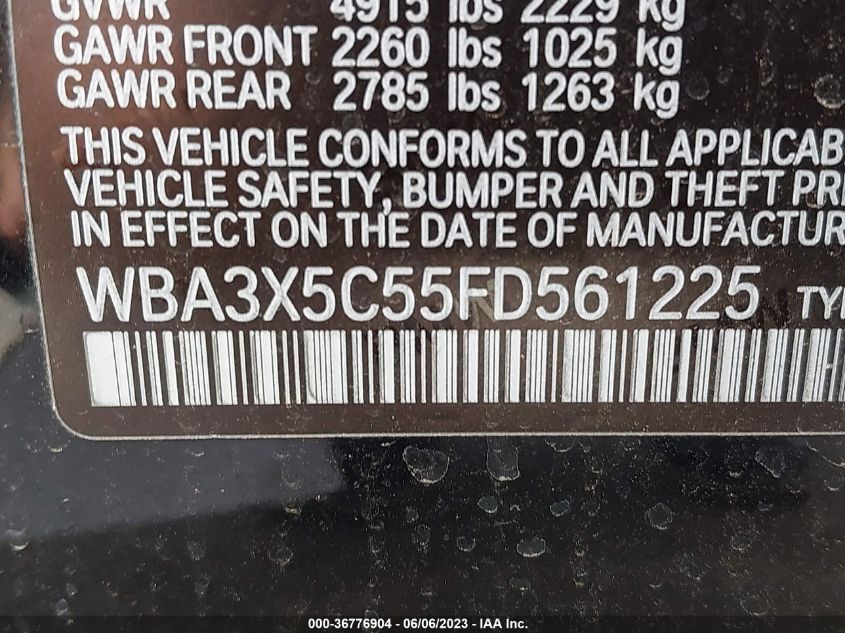 2015 BMW 3 SERIES GRAN TURISMO 328I XDRIVE - WBA3X5C55FD561225