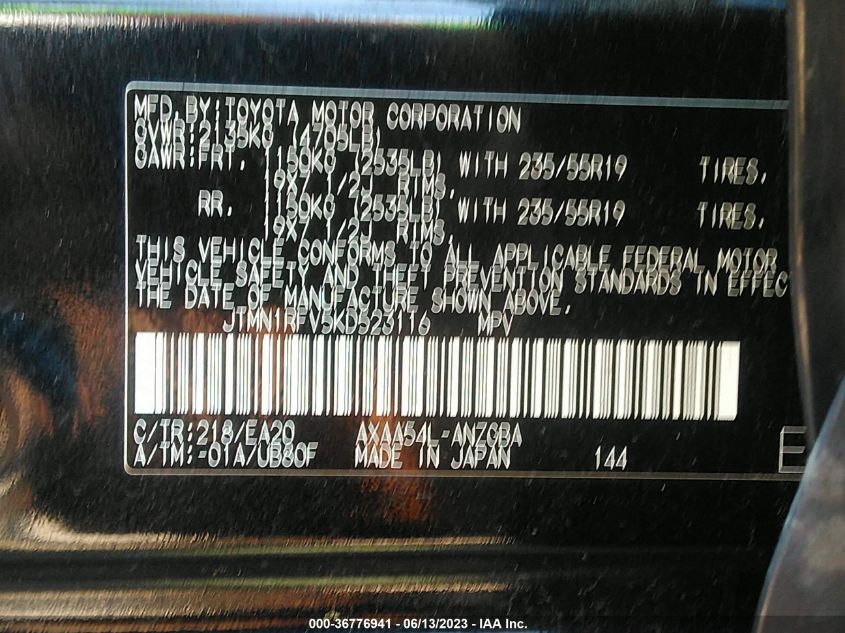 2019 TOYOTA RAV4 LIMITED - JTMN1RFV5KD523116