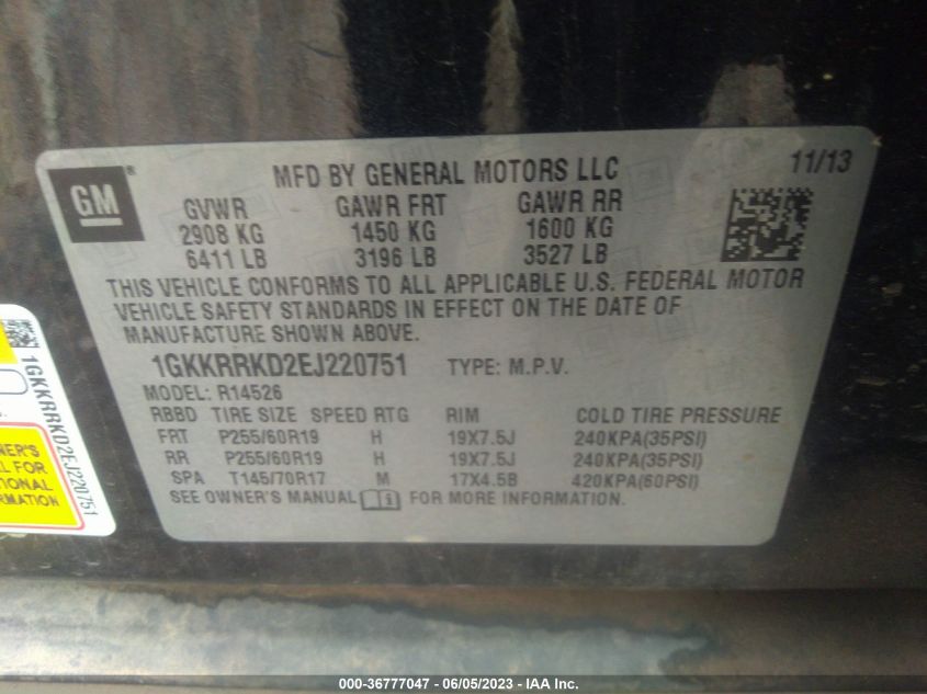 2014 GMC ACADIA SLT - 1GKKRRKD2EJ220751