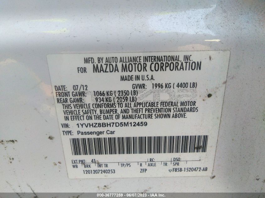 2013 MAZDA MAZDA6 I SPORT - 1YVHZ8BH7D5M12459