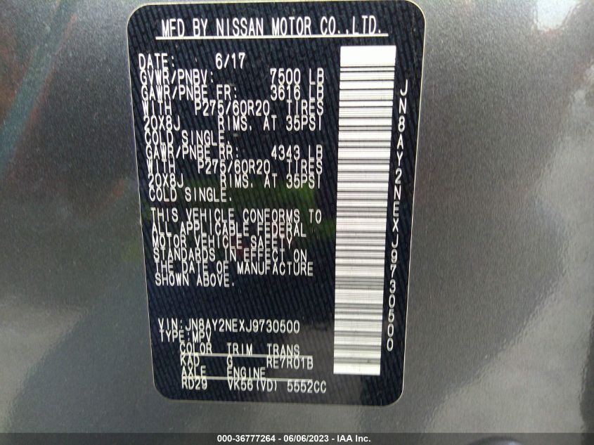 2018 NISSAN ARMADA PLATINUM - JN8AY2NEXJ9730500