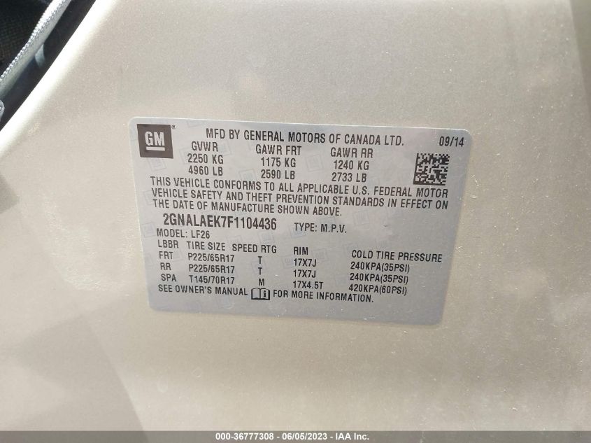 2015 CHEVROLET EQUINOX LS - 2GNALAEK7F1104436