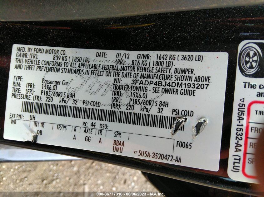 2013 FORD FIESTA SE - 3FADP4BJ4DM193207