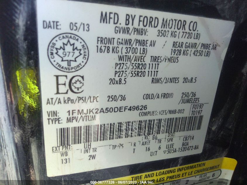 2013 FORD EXPEDITION EL LIMITED - 1FMJK2A50DEF49626