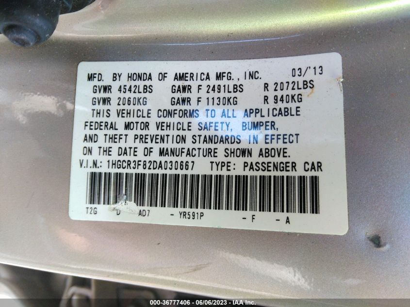 2013 HONDA ACCORD SDN EX-L - 1HGCR3F82DA030667
