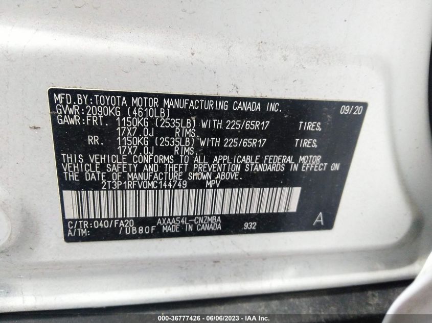 2021 TOYOTA RAV4 XLE - 2T3P1RFV0MC144749