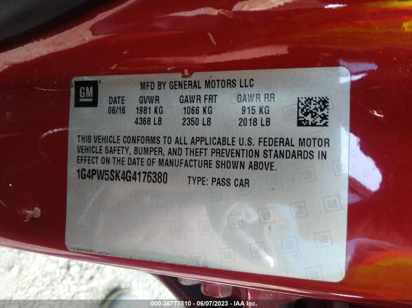 2016 BUICK VERANO SPORT TOURING - 1G4PW5SK4G4176380