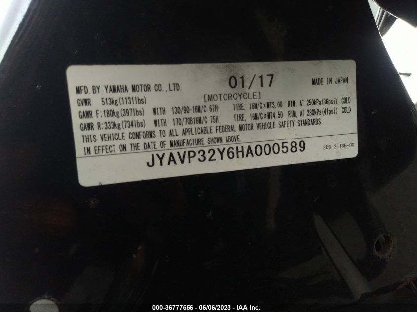 2017 YAMAHA XVS1300 CTC/CTBC JYAVP32Y6HA000589