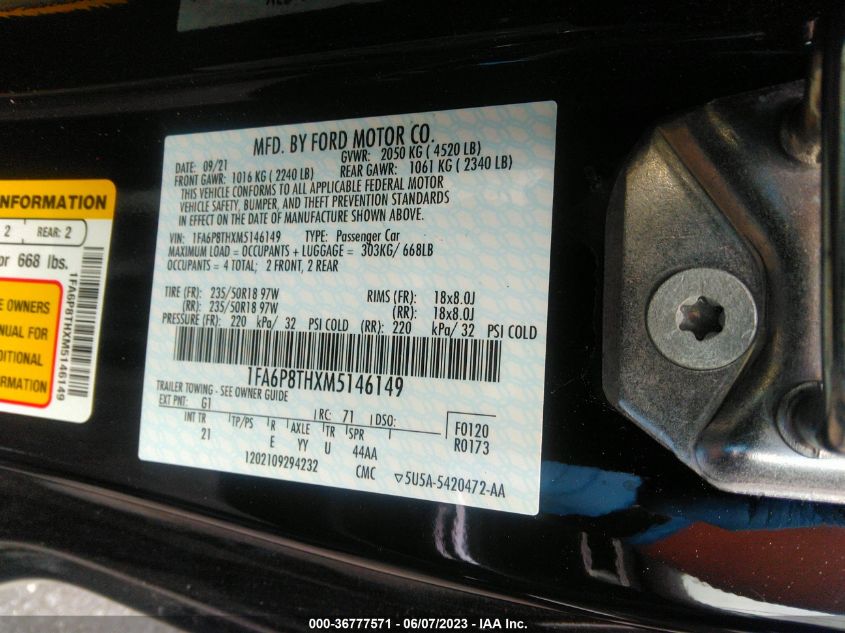 2021 FORD MUSTANG ECOBOOST - 1FA6P8THXM5146149