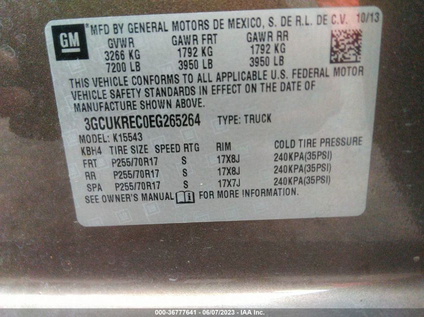 2014 CHEVROLET SILVERADO 1500 LT - 3GCUKREC0EG265264