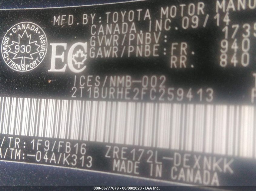 2015 TOYOTA COROLLA L/LE/S/S PLUS/LE PLUS - 2T1BURHE2FC259413