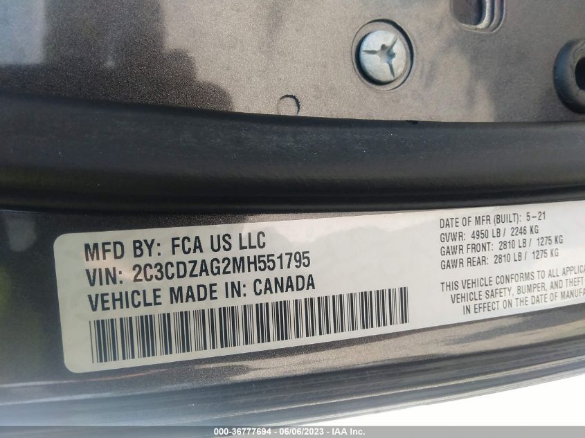 2021 DODGE CHALLENGER SXT - 2C3CDZAG2MH551795