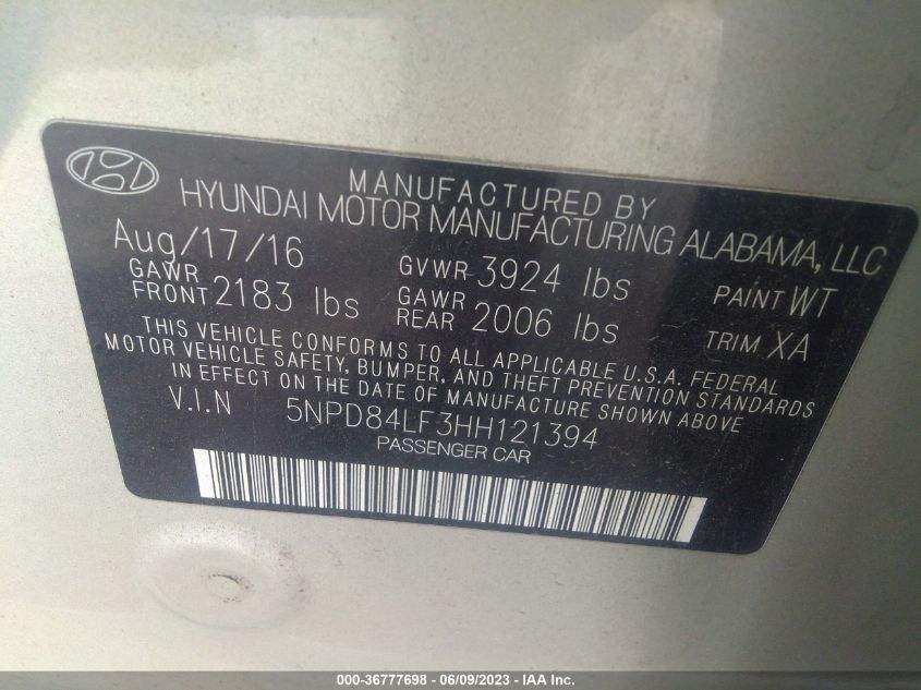 2017 HYUNDAI ELANTRA SE/VALUE/LIMITED - 5NPD84LF3HH121394
